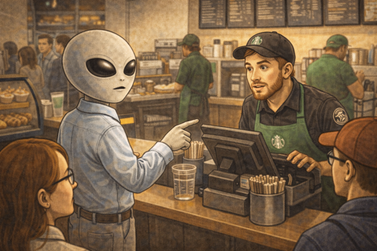 Alien at Starbucks
